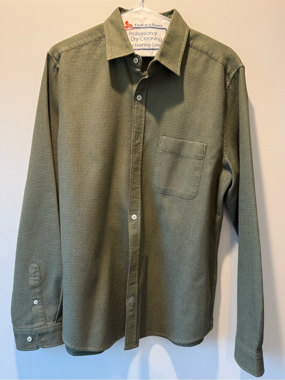 Octobre-Editions Lars Waffle Shirt in Mottled Khaki (L) - LIKE NEW NO TAGS